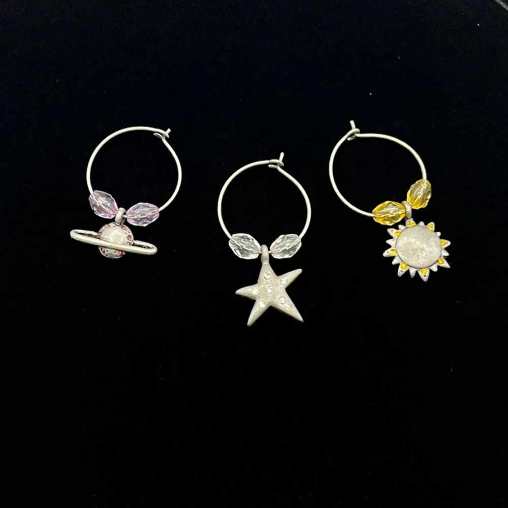 Space Wineglass Charms Star Sun and Saturn Space